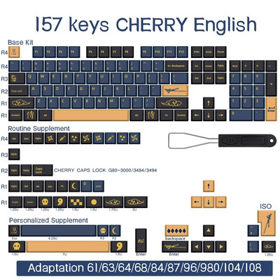Μπλε κόκκινο Samurai PBT Αγγλικά/Ιαπωνικά/Ρωσικά/Κορεάτικα Keycap Cherry προφίλ για μηχανικό πληκτρολόγιο 7U Space 1.75 2U Shift