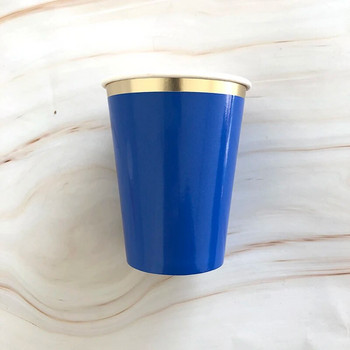 Сини съдове за еднократна употреба Хартиени сламени чаши Чинии Парти бебешки душ Консумативи за рожден ден Сувенири Син парти Карнавал Сватбен декор