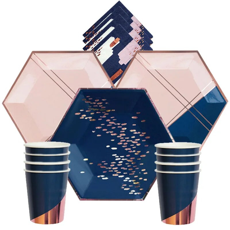 Επιτραπέζια σκεύη μιας χρήσης για 8 επισκέπτες Ναυτικό χαρτοπετσέτες Εξάγωνα πιάτα Κύπελλα για ενήλικες Χρόνια πολλά Διακόσμηση πάρτι για παιδιά αγόρια κορίτσια προμήθειες