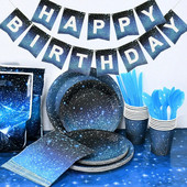 Σετ επιτραπέζια σκεύη μιας χρήσης με θέμα Starry Sky Διακόσμηση για πάρτι γενεθλίων Outer Space Star Plate Cup Τραπεζομάντιλο Βρεφικό ντους