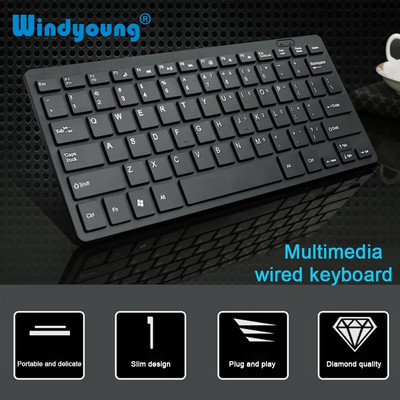 Tastatură cu fir ultra-subțire USB 2.0 Mini Multimedia 78 de taste PC Laptop Tastatură de jocuri cu autocolant spaniolă arabă rusă ebraică