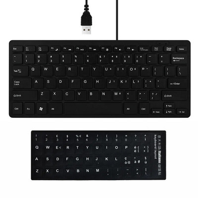 Εξαιρετικά λεπτό ενσύρματο πληκτρολόγιο USB 2.0 Mini Multimedia 78 πλήκτρων Πληκτρολόγιο παιχνιδιών φορητού υπολογιστή με ισπανικό αραβικό ρωσικό εβραϊκό αυτοκόλλητο