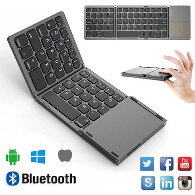 Mini összecsukható billentyűzet Bluetooth vezeték nélküli hordozható univerzális összecsukható billentyűzet érintőpaddal Windows Android IOS táblagéphez iPad