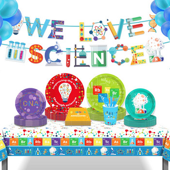 Cartoon Scientist LOVE Science DNA Chemical Party Комплекти съдове за еднократна употреба Чинии за рожден ден Салфетки Чаши Baby Shower Party Decor