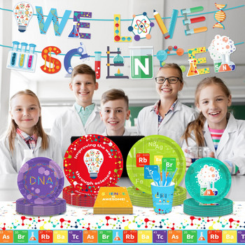 Cartoon Scientist LOVE Science DNA Chemical Party Комплекти съдове за еднократна употреба Чинии за рожден ден Салфетки Чаши Baby Shower Party Decor