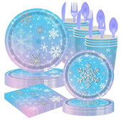 Gradient Blue Snowflake Party Theme Επιτραπέζια σκεύη Χειμερινά Χριστούγεννα Σετ τεσσάρων τεμαχίων από χαρτί Κύπελλο Χάρτινο πιάτο Χαρτοπετσέτα Μαχαίρι Κουτάλι