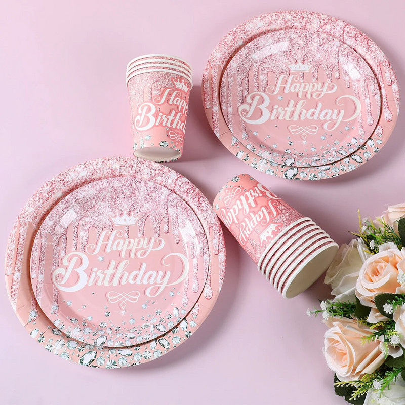 Birthday Rose Gold Επιτραπέζια μιας χρήσης Διακόσμηση για πάρτι γενεθλίων Παιδικό ντους μωρού 1ο κορίτσι Γενέθλια 30 40 50 Προμήθειες για πάρτι