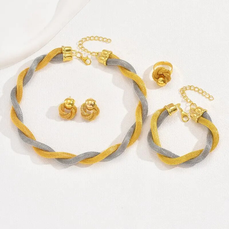 4 τμχ Σετ κοσμημάτων Vintage με στριφτή διχτυωτή αλυσίδα Χάλκινο Μεταλλικό Ρυθμιζόμενο Μακραμέ Κομψό για Γυναικείο Κοριτσάκι στο πάρτι