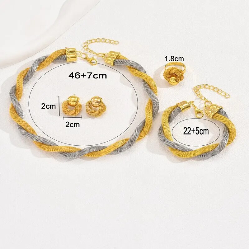 4 τμχ Σετ κοσμημάτων Vintage με στριφτή διχτυωτή αλυσίδα Χάλκινο Μεταλλικό Ρυθμιζόμενο Μακραμέ Κομψό για Γυναικείο Κοριτσάκι στο πάρτι