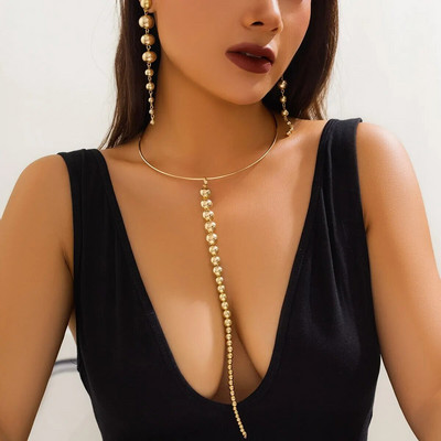 Punk Acrylic CCB Big Ball Bead κολιέ με αλυσίδα Σκουλαρίκια σταγόνα για Γυναικεία Vintage Chunky Chunky Clavicle Chain Grunge Σετ κοσμημάτων Steampunk