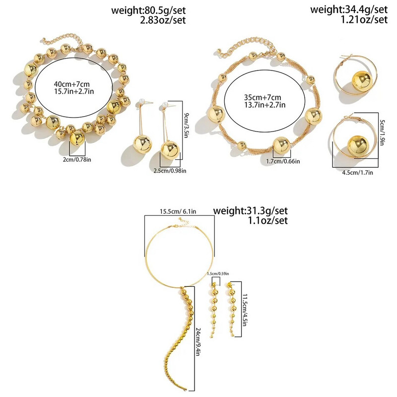 Punk Acrylic CCB Big Ball Bead κολιέ με αλυσίδα Σκουλαρίκια σταγόνα για Γυναικεία Vintage Chunky Chunky Clavicle Chain Grunge Σετ κοσμημάτων Steampunk