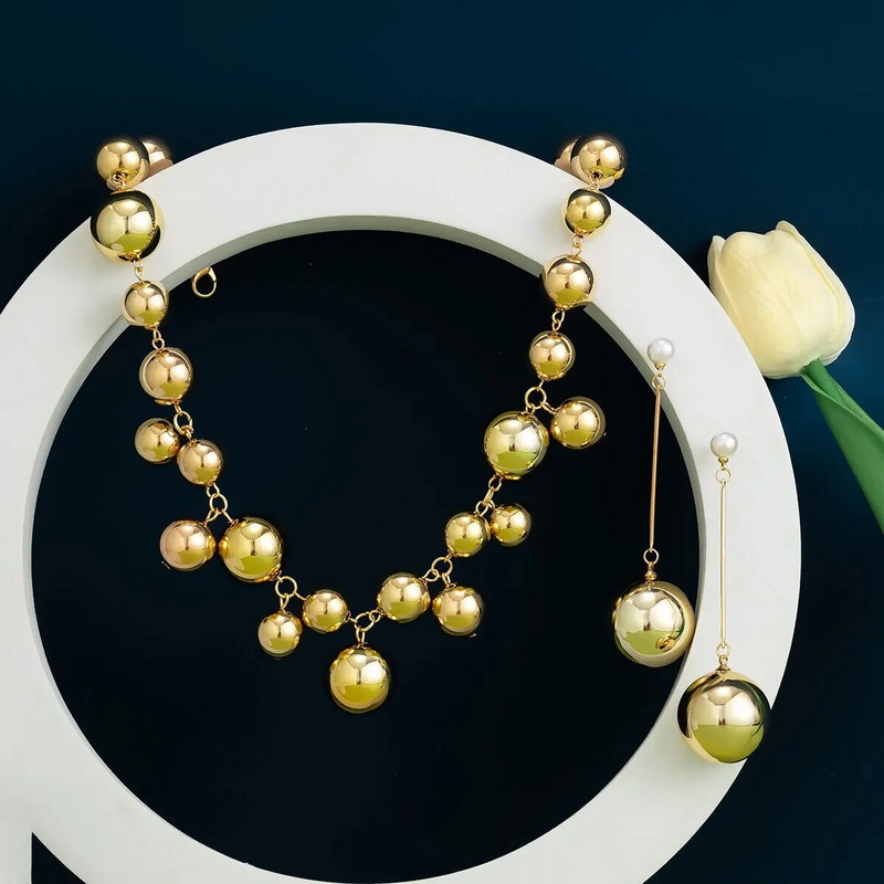 Punk Acrylic CCB Big Ball Bead κολιέ με αλυσίδα Σκουλαρίκια σταγόνα για Γυναικεία Vintage Chunky Chunky Clavicle Chain Grunge Σετ κοσμημάτων Steampunk