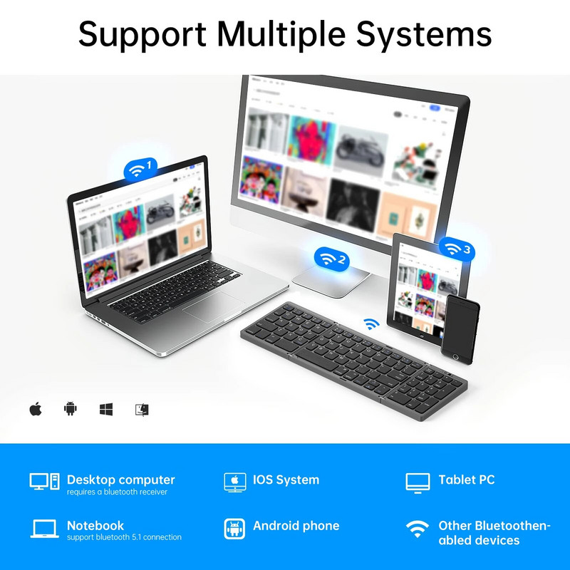Kokkupandav miniklaviatuur Õhuke juhtmevaba BT-numbriga kokkuklapitav klaviatuur Maci Windowsi sülearvuti tahvelarvuti jaoks Kerge ja mugav Bluetoothiga ühilduv