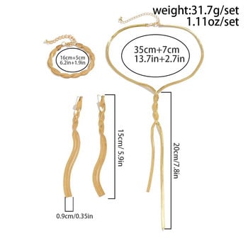 3 бр./компл. модно колие гривна комплект обеци златен цвят дълъг V-образен пискюл змия верига аксесоар за жени аксесоари подарък
