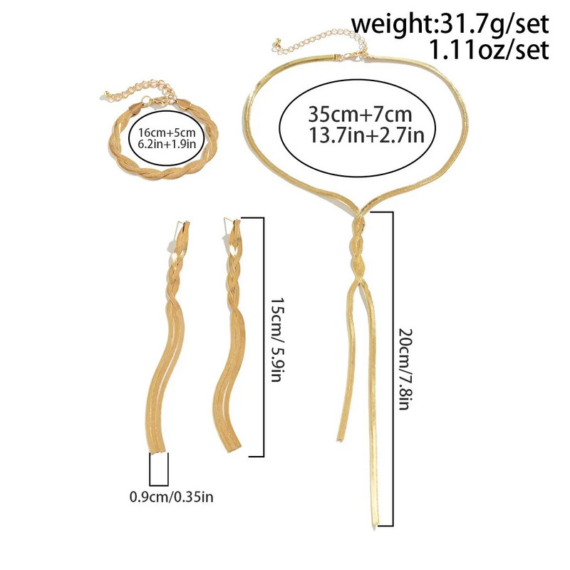 3 τμχ/Σετ Μοδινό Κολιέ Σετ Σκουλαρίκια Βραχιόλι Χρυσό Χρώμα Μακριά σε σχήμα V Φούντα Αλυσίδα Αξεσουάρ Γυναικεία Αξεσουάρ Δώρο