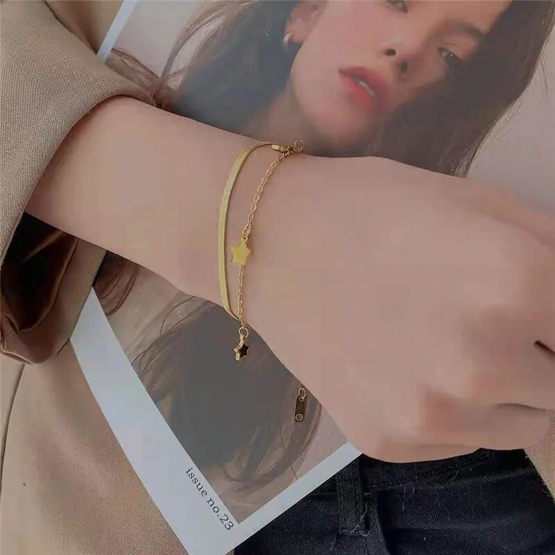 316L από ανοξείδωτο ατσάλι Πολυστρωματικό κολιέ Star Charm Βραχιόλι για Γυναικεία Νέα Τάση σετ κοσμημάτων Δώρα για κορίτσια για πάρτι