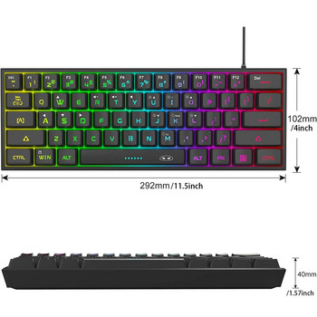 MageGee TS91 Mini 60% клавиатура за игри/офис, водоустойчива клавиатура с кабелна RGB подсветка, компактна компютърна клавиатура за Windows/Mac/