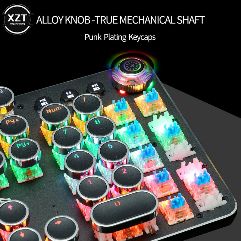 Μηχανικό πληκτρολόγιο παιχνιδιών Retro Punk USB Ενσύρματο LED 23 Λειτουργία RGB με οπίσθιο φωτισμό Διακόπτης 104 πλήκτρων Πλήρες πληκτρολόγιο Πράσινος άξονας για παιχνίδι υπολογιστή