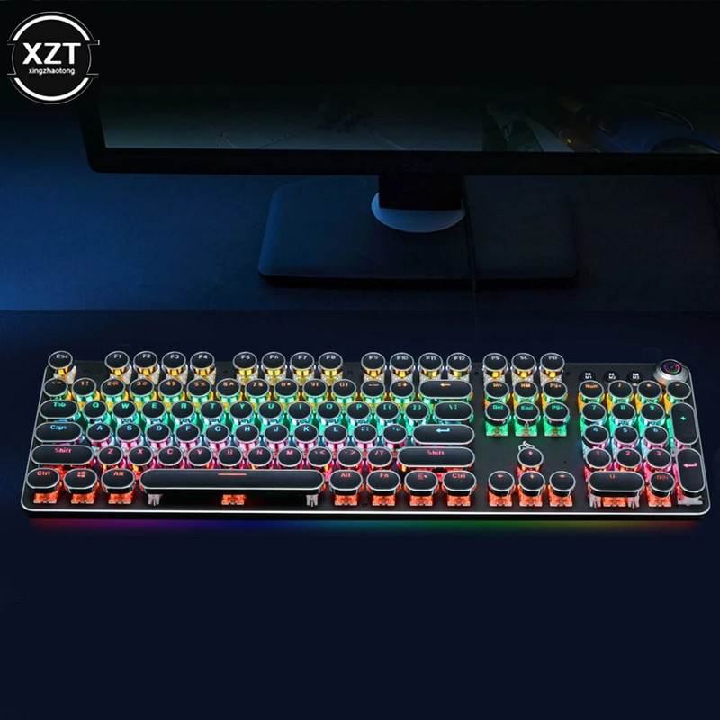 Μηχανικό πληκτρολόγιο παιχνιδιών Retro Punk USB Ενσύρματο LED 23 Λειτουργία RGB με οπίσθιο φωτισμό Διακόπτης 104 πλήκτρων Πλήρες πληκτρολόγιο Πράσινος άξονας για παιχνίδι υπολογιστή