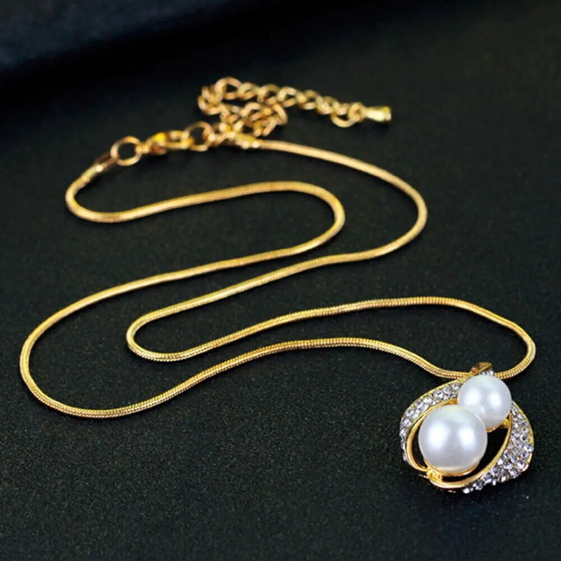 New Fashion Pearl Temperament Water Drop Zircon Ring κολιέ Σετ καρφιά αυτιών Αξεσουάρ Προσωπικότητα Κομψό σετ κοσμημάτων