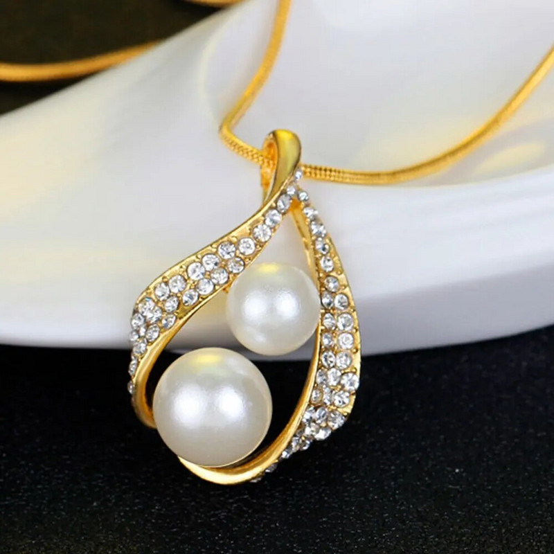 New Fashion Pearl Temperament Water Drop Zircon Ring κολιέ Σετ καρφιά αυτιών Αξεσουάρ Προσωπικότητα Κομψό σετ κοσμημάτων
