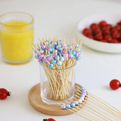 100 τμχ/τσάντα ντεγκραντέ μαργαριτάρι φρούτων ραβδί μπαμπού ραβδί φρούτων μίας χρήσης πιρούνι φρούτων δημιουργικό φανταχτερό κοκτέιλ σούσι stick γιορτινό πάρτι