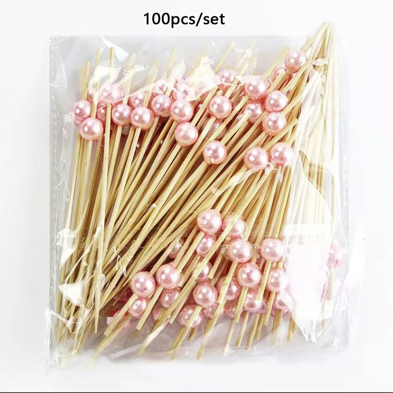 100 τμχ/τσάντα ντεγκραντέ μαργαριτάρι φρούτων ραβδί μπαμπού ραβδί φρούτων μίας χρήσης πιρούνι φρούτων δημιουργικό φανταχτερό κοκτέιλ σούσι stick γιορτινό πάρτι