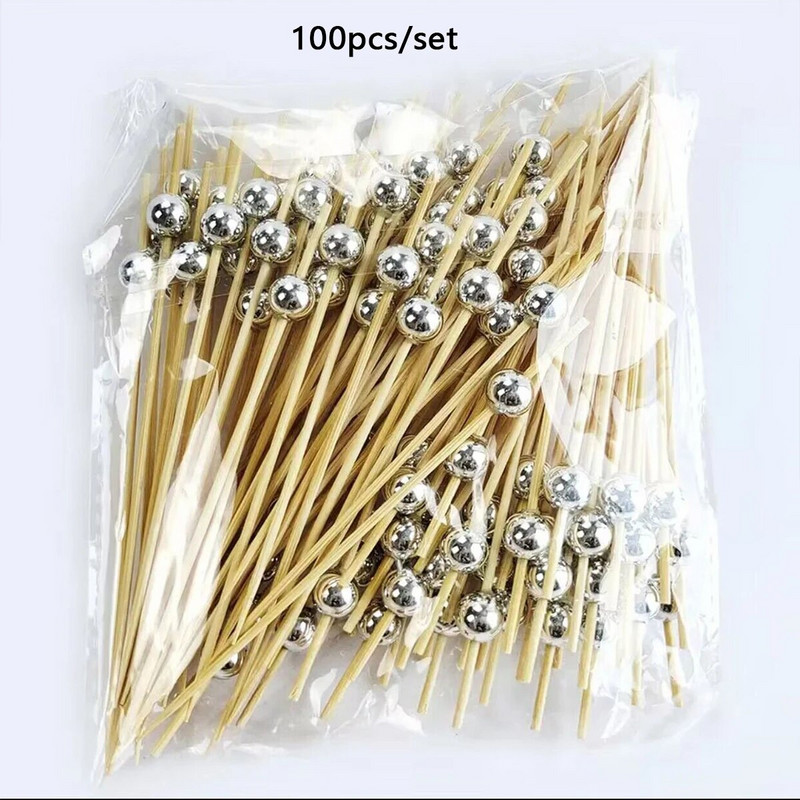 100 τμχ/τσάντα ντεγκραντέ μαργαριτάρι φρούτων ραβδί μπαμπού ραβδί φρούτων μίας χρήσης πιρούνι φρούτων δημιουργικό φανταχτερό κοκτέιλ σούσι stick γιορτινό πάρτι