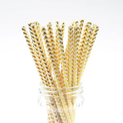 25 τμχ/παρτίδα Γυαλιστερά μωβ χάρτινα καλαμάκια μεταλλικά χρυσά Καλαμάκια πόσης μιας χρήσης Chevron για παιδιά Γενέθλια Διακόσμηση γάμου DIY