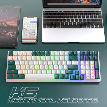 K6 Механична безжична клавиатура Bluetooth Gaming Keyboard 100-Key 2.4G 3 Modes Gamer Keyboard Red/Blue Switch Геймърски аксесоари