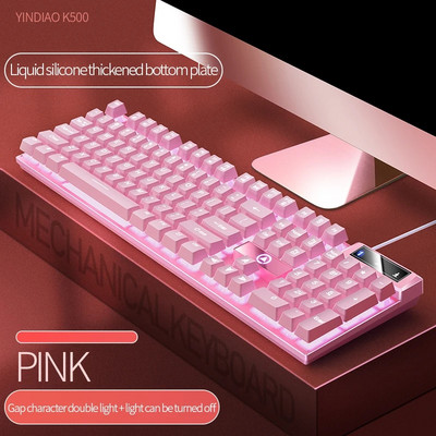 K500 roosa klaviatuur segavärviga valge roosa klahvistikuga 104 klahviga juhtmega mänguklaviatuur sülearvuti jaoks