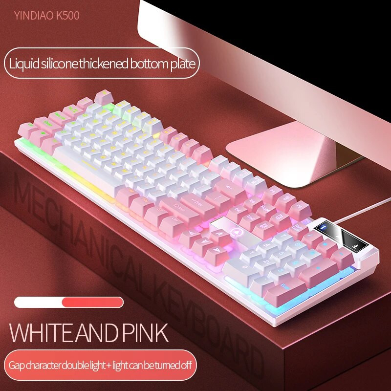 K500 Pink Keyboard Mixed Color White Pink Keycaps 104 Keys Ενσύρματο πληκτρολόγιο παιχνιδιού για φορητό υπολογιστή