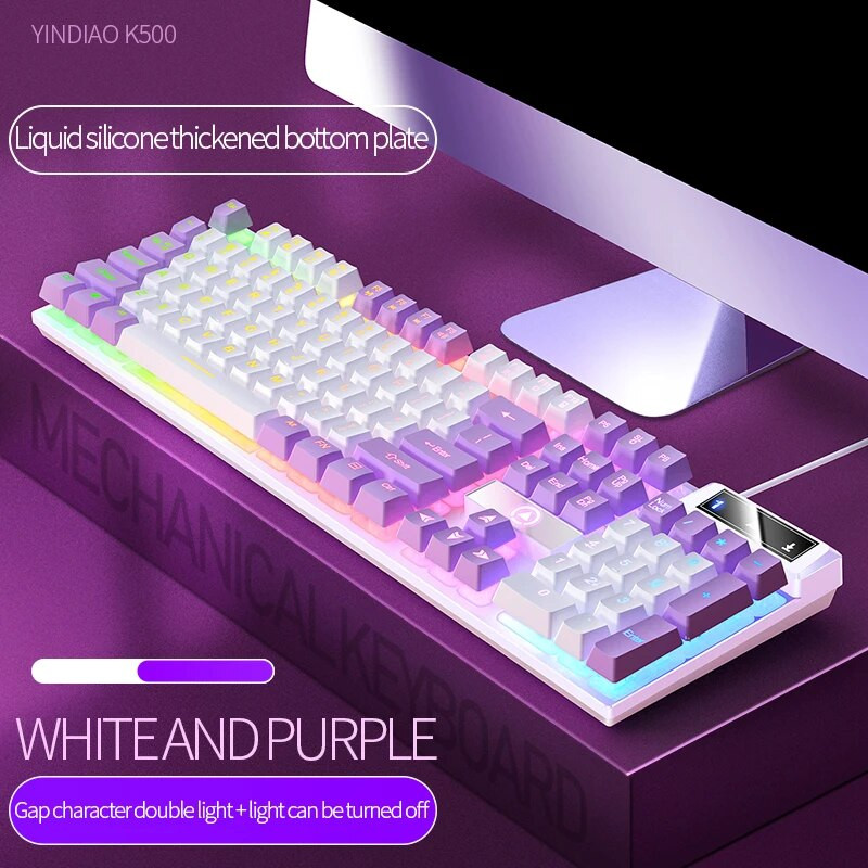 K500 Pink Keyboard Mixed Color White Pink Keycaps 104 Keys Ενσύρματο πληκτρολόγιο παιχνιδιού για φορητό υπολογιστή