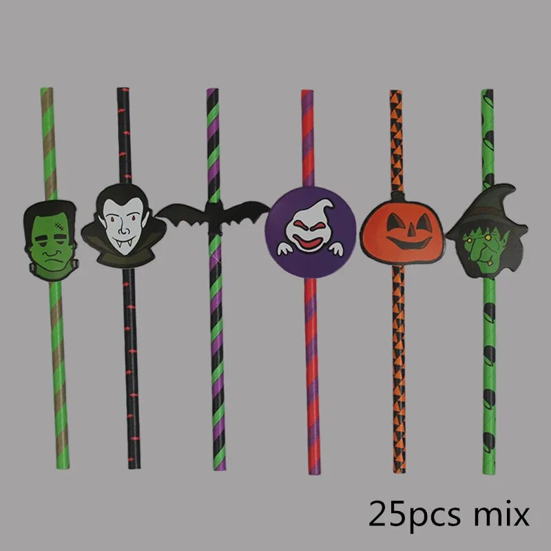 25 τμχ Καλαμάκια αποκριάτικων πάρτι μιας χρήσης Νυχτερίδα Skull Drinking Straws Holiday Bar Home Party Party Halloween Decoration