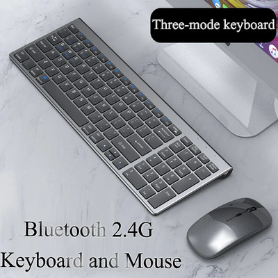 Vezeték nélküli Bluetooth billentyűzet Három üzemmódú csendes, teljes méretű billentyűzet és egér kombinált készlet notebook laptophoz, asztali PC táblagéphez