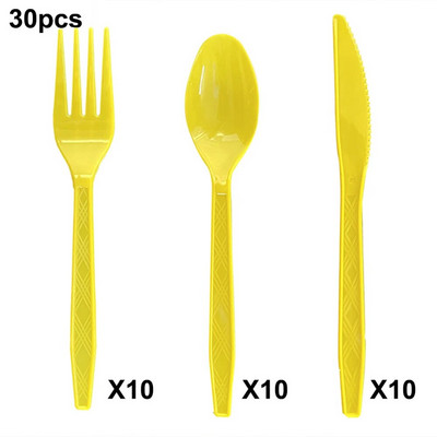30 τμχ/Σετ Πλαστικά μαχαιροπίρουνα κουτάλια πιρούνια μαχαίρι μαχαιροπήρουνα Επαναχρησιμοποιήσιμα πλαστικά επιτραπέζια σκεύη Μαύρο Λευκό Κόκκινο Μωβ Κίτρινο Χρυσό Ροζ Πράσινο