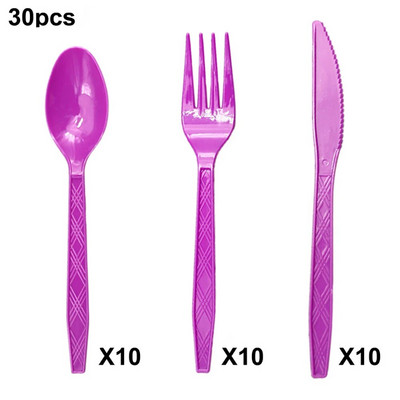 30 τμχ/Σετ Πλαστικά μαχαιροπίρουνα κουτάλια πιρούνια μαχαίρι μαχαιροπήρουνα Επαναχρησιμοποιήσιμα πλαστικά επιτραπέζια σκεύη Μαύρο Λευκό Κόκκινο Μωβ Κίτρινο Χρυσό Ροζ Πράσινο