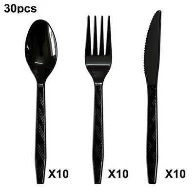 30 τμχ/Σετ Πλαστικά μαχαιροπίρουνα κουτάλια πιρούνια μαχαίρι μαχαιροπήρουνα Επαναχρησιμοποιήσιμα πλαστικά επιτραπέζια σκεύη Μαύρο Λευκό Κόκκινο Μωβ Κίτρινο Χρυσό Ροζ Πράσινο