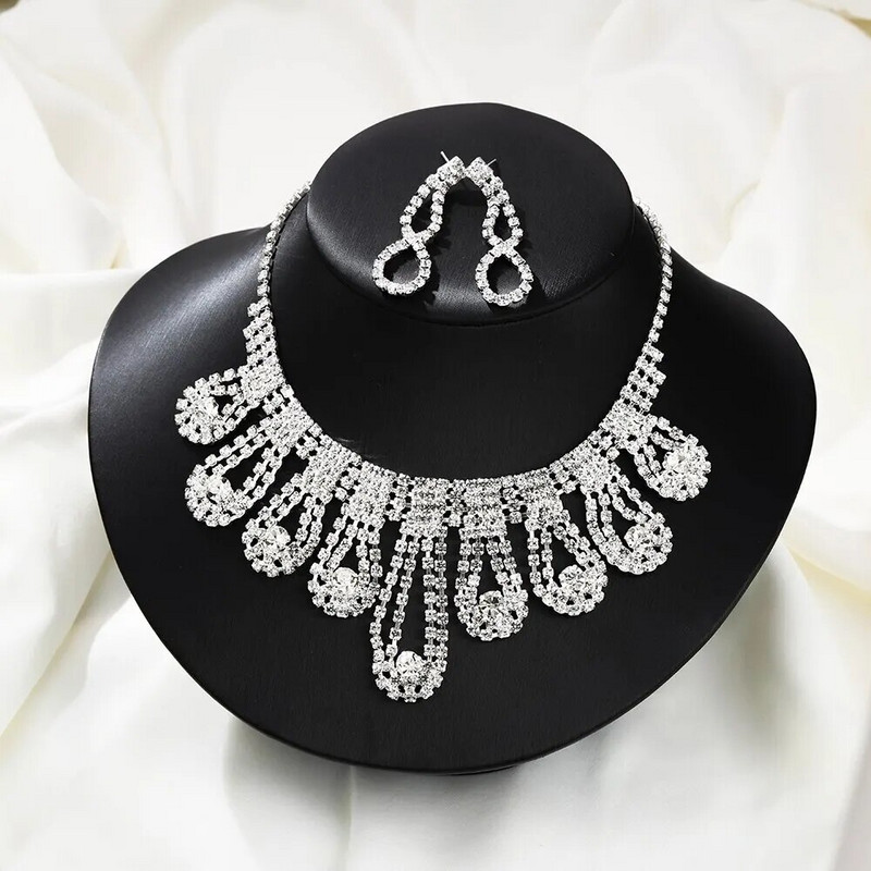 Σετ Σκουλαρίκια με κολιέ πολυτελείας Πράσινο κρύσταλλο Γυναικείο Γάμος Αξεσουάρ κοσμημάτων νύφης