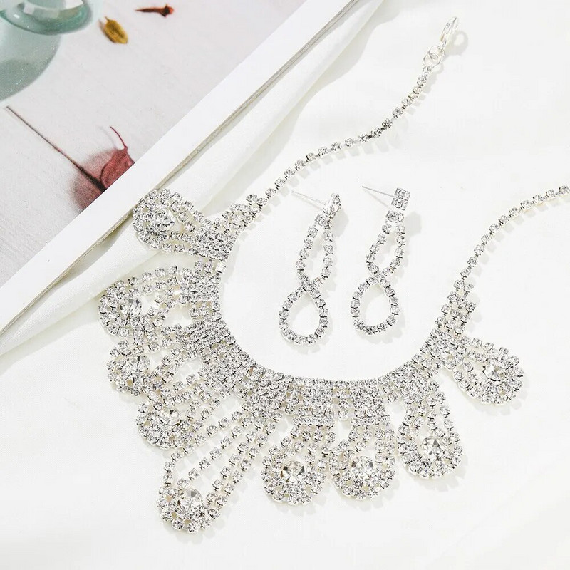 Σετ Σκουλαρίκια με κολιέ πολυτελείας Πράσινο κρύσταλλο Γυναικείο Γάμος Αξεσουάρ κοσμημάτων νύφης