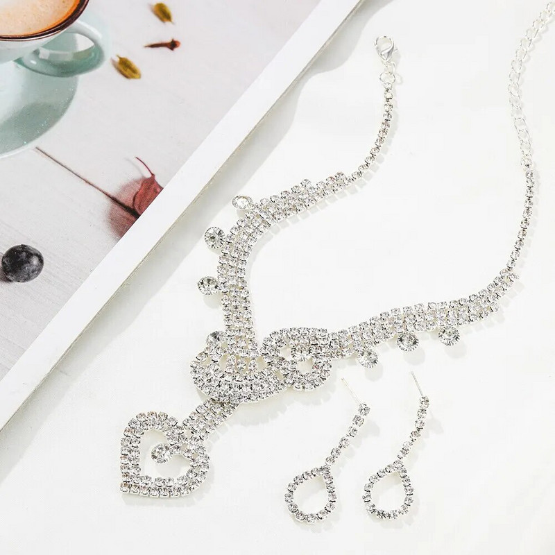 Σετ Σκουλαρίκια με κολιέ πολυτελείας Πράσινο κρύσταλλο Γυναικείο Γάμος Αξεσουάρ κοσμημάτων νύφης