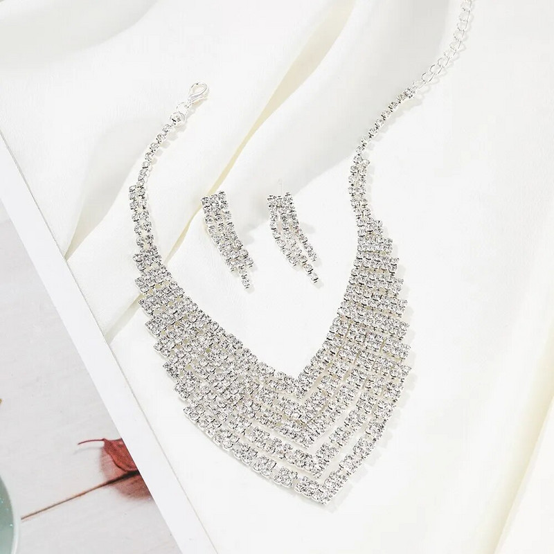 Σετ Σκουλαρίκια με κολιέ πολυτελείας Πράσινο κρύσταλλο Γυναικείο Γάμος Αξεσουάρ κοσμημάτων νύφης