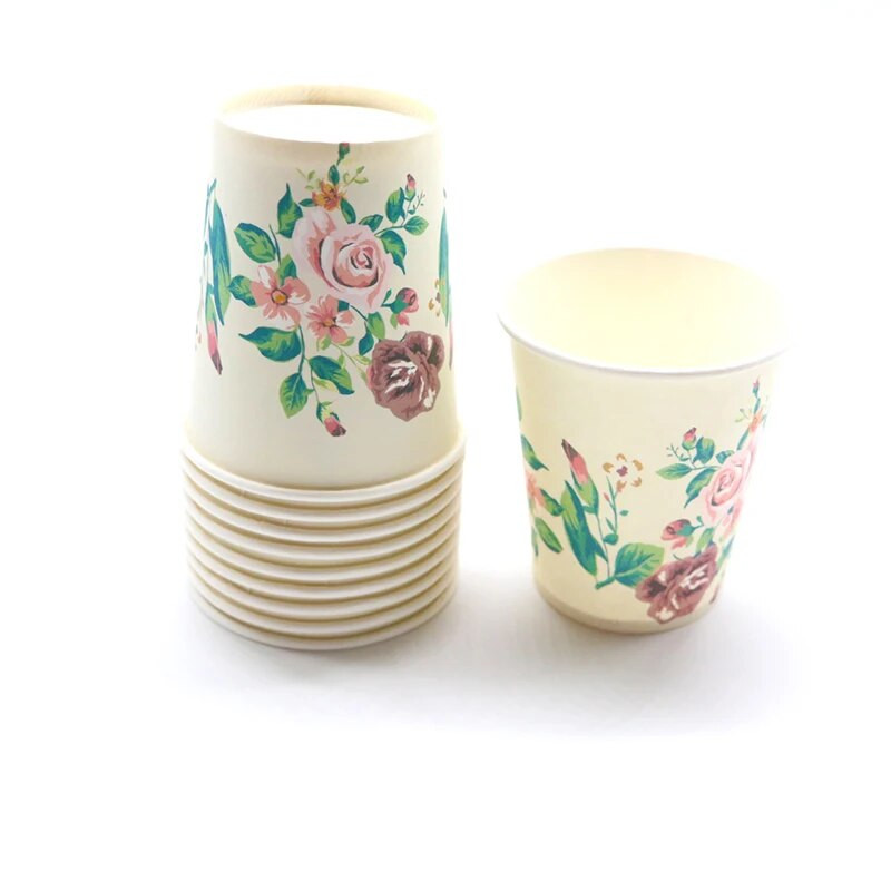 10 τεμ./Συσκευασία Τριαντάφυλλο 9 ουγκιά Χάρτινα φλιτζάνια τσαγιού μιας χρήσης για γυναίκες, κορίτσια, Διακοσμήσεις για πάρτι για βρεφικά είδη γάμου