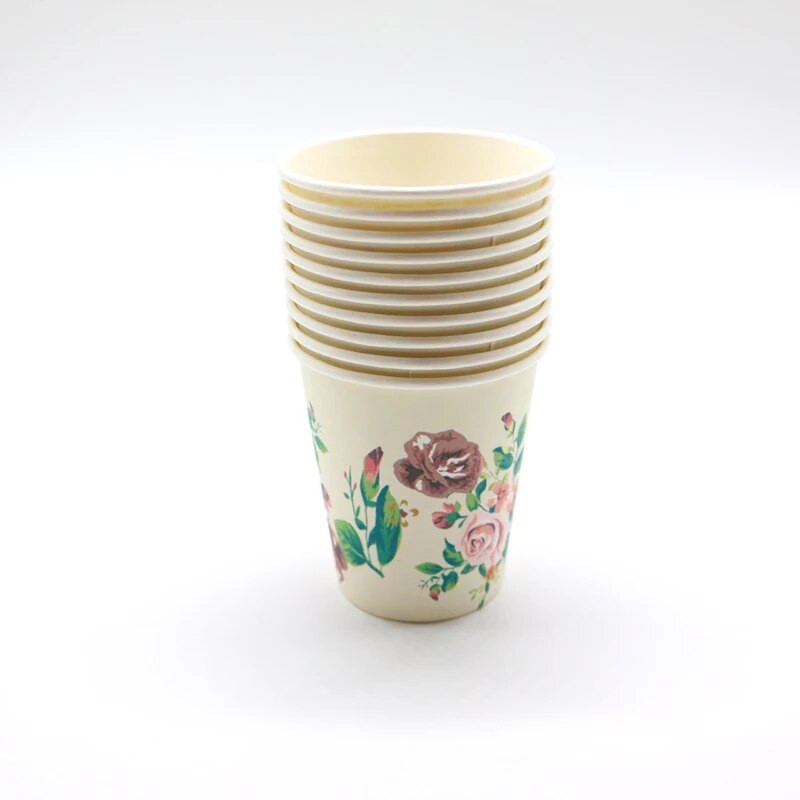 10 τεμ./Συσκευασία Τριαντάφυλλο 9 ουγκιά Χάρτινα φλιτζάνια τσαγιού μιας χρήσης για γυναίκες, κορίτσια, Διακοσμήσεις για πάρτι για βρεφικά είδη γάμου
