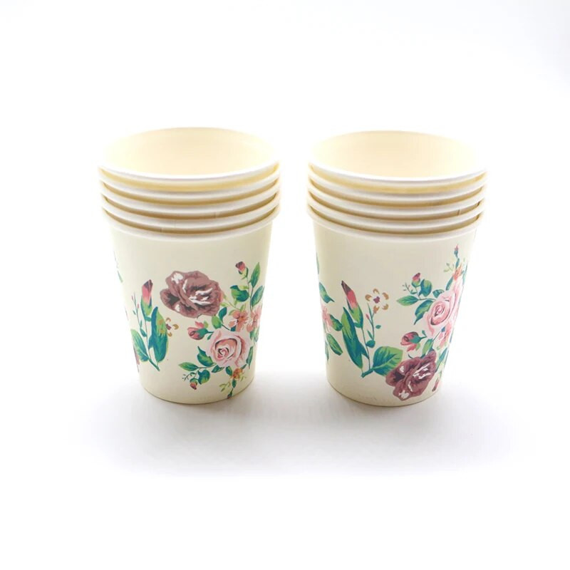 10 τεμ./Συσκευασία Τριαντάφυλλο 9 ουγκιά Χάρτινα φλιτζάνια τσαγιού μιας χρήσης για γυναίκες, κορίτσια, Διακοσμήσεις για πάρτι για βρεφικά είδη γάμου