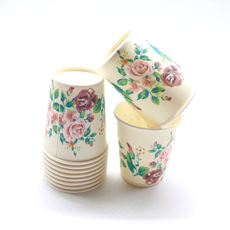 10 τεμ./Συσκευασία Τριαντάφυλλο 9 ουγκιά Χάρτινα φλιτζάνια τσαγιού μιας χρήσης για γυναίκες, κορίτσια, Διακοσμήσεις για πάρτι για βρεφικά είδη γάμου
