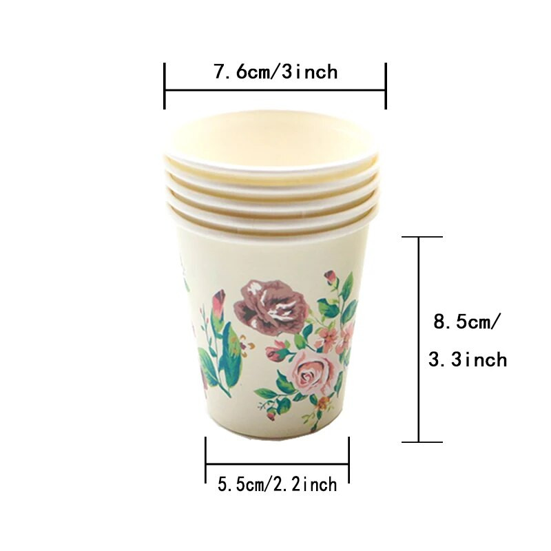 10 τεμ./Συσκευασία Τριαντάφυλλο 9 ουγκιά Χάρτινα φλιτζάνια τσαγιού μιας χρήσης για γυναίκες, κορίτσια, Διακοσμήσεις για πάρτι για βρεφικά είδη γάμου