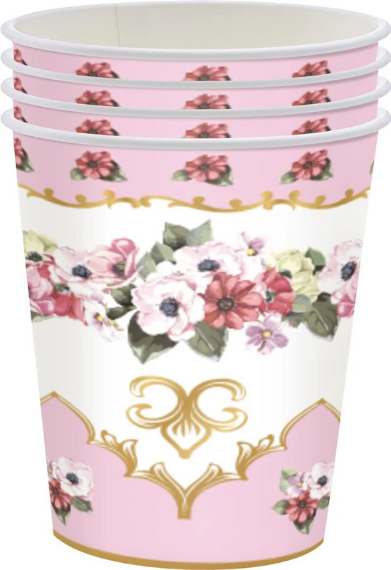 8 Guests Επιτραπέζια σερβίτσια μιας χρήσης Ροζ Λουλούδια Πιάτα Φλιτζάνια Πανό Χαρτοπετσέτες Κορίτσια Χρόνια Πολλά Διακοσμητικά για πάρτι για μωρά