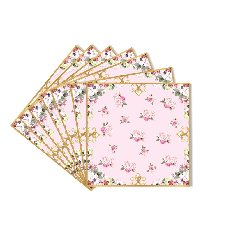 8 Guests Επιτραπέζια σερβίτσια μιας χρήσης Ροζ Λουλούδια Πιάτα Φλιτζάνια Πανό Χαρτοπετσέτες Κορίτσια Χρόνια Πολλά Διακοσμητικά για πάρτι για μωρά