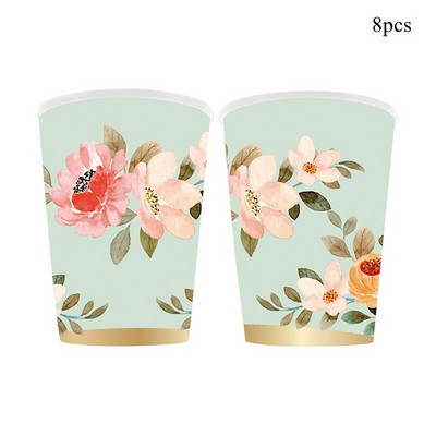 1σετ Επιτραπέζια σκεύη μιας χρήσης Επίπεδα χάρτινα ποτήρια λουλουδιών για πάρτι τσαγιού Διακοσμήσεις γάμου γενεθλίων για νυφικό